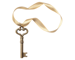 Antique key adorned with a ribbon for decorative display on a transparent background png
