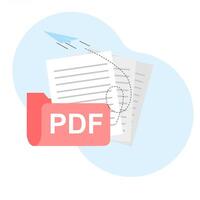 PDF Document File Transfer concept. Share and send in PDF document format. Move files. simple elements, icons, logos, symbols. vector