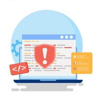 Bug Testing Concept and TJ process with error detection. Coding Debugging with AI. Code automation testing. Software development, control and debugging. vector