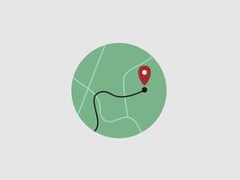 illustration depicts a stylized circular map with a location pin vector