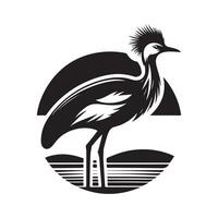 Modern Grey Crowned Crane Black Silhouette vector