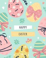Easter card with eggs, typography and flowers vector