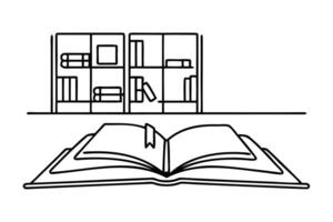 Opened book with bookmark Education study and knowledge library concept in simple linear style Hand drawn line art flat illustration vector