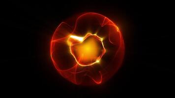 VJ loop animation with abstract hot sphere made of glowing particle waves on a dark background. Fire colored substance with round form in a center for music performance and art visualization. 4K 60fps video