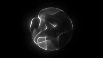 White energy abstract sphere. Black and white energy magic sphere round hi-tech light digital ball space planet star made of futuristic light rays energy particles. Abstract background. Loop video