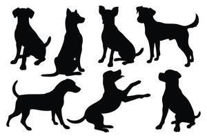 Pet dog pose silhouettes set isolated flat illustration on white background vector