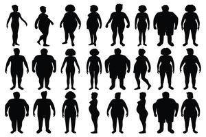 Overweight people silhouettes set isolated flat illustration on white background. vector