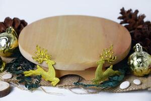 Round wooden platform perfect for displaying small items photo