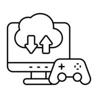 Editable Linear design icon of cloud game transfer vector