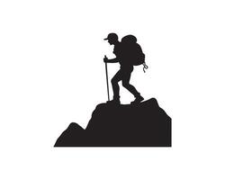 Hiker with Backpack Climbing Silhouette for Adventure Themes vector