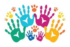 Playful Handprints and Pawprints Colorful Design on White Background vector