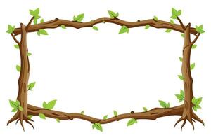 Cartoon Tree Branch with Fresh Green Leaves and Roots on White Background vector