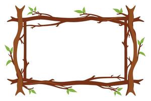 Nature Border from Brown Tree Branches with Green Leaves on White Background vector