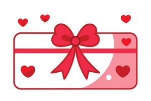 Cartoon Rectangular Box with Pink Bow and Red Hearts on White Background vector