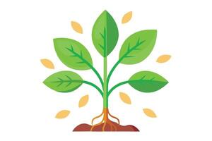 Growing Green Sprout with Leaves and Roots in Soil Flat Design on White Background vector