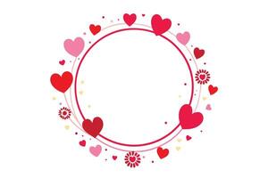 Pink Red Hearts and Floral Elements Circle on White vector