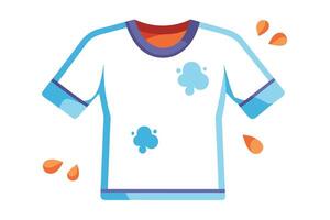 Cartoon White Tshirt with Blue Collar, Sleeves, Stains and Orange Drops on White vector