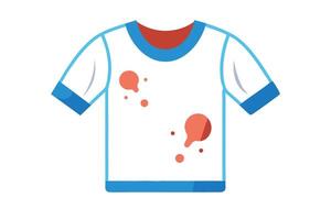 Stained White Tshirt with Blue Trim and Red Marks on White Background vector