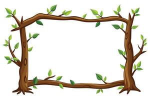 Cartoon Tree with Green Leaves, Branch Texture, Isolated on White Background vector