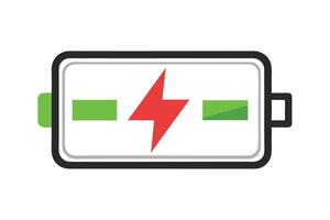 Battery Icon with Charge Indicator and Red Lightning Bolt on White Background vector