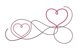 Intertwined Hearts Continuous Line Art on White Background Red Pink Flowing vector
