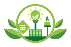 Abstract Green Energy Icon Solar, Leaf, Circle, Flame, White Background, Nature vector