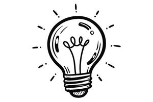 Hand Drawn Light Bulb Icon with Line Art on White Background and Lighting Effects vector