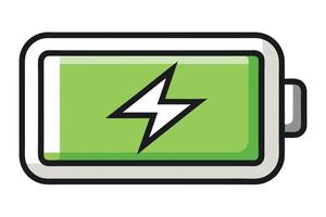 Full Battery Cell Icon with Green Energy Level Indicator and Lightning Bolt Sign vector