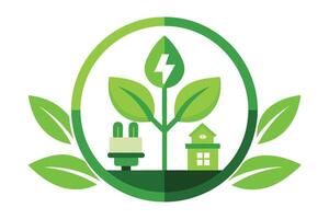 Green Energy Concept with Leaf, House, and Plug Icon in a Circular Design vector