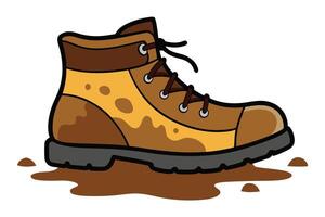 Muddy Brown Trekking Boot Cartoon Icon with Laces on Isolated White Background vector
