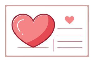 Illustrated Pink Heart on White Postcard with Lines for Message Concept vector