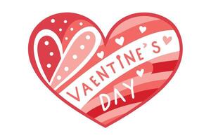 Cartoon Heart with Stripes and Dots in Red and Pink Colors on White Background vector