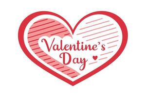 Valentine's Day Red Heart with White Outline and Striped Pattern on White vector