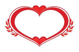 Red Heart with Leaves, White Background, Elegant Border Design Elements vector