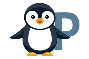 Cute Penguin with Letter P on White Background Design vector