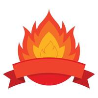 Orange and Yellow Flames with Red Ribbon on White Background Design Element vector
