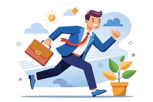 Cartoon Businessman Running with Briefcase Isolated on a White Background Stock vector