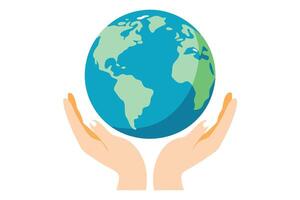 World Globe Being Held by Two Hands on a White Background, Flat Design vector