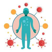 Virus around Teal Person with Peach Circle and Connections on White vector