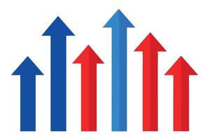 Upward Arrows Chart Graphic, Blue and Red Vertical Arrows, Directional Movement vector