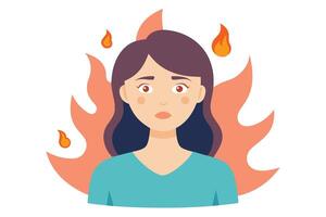 Cartoon Woman surrounded by Flames with a Troubled Expression Flat Art vector