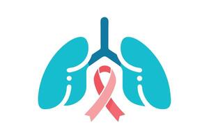 Turquoise Lungs Icon with Pink Ribbon, Minimalist Design on White Background Medical Concept vector