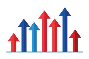 Upward Arrows Graph in Red and Blue, Growing Business, on White Background vector