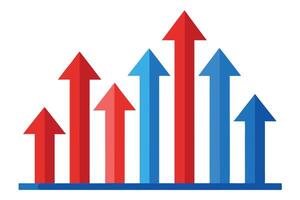 Rising Arrow Chart Blue and Red Arrows on White Background Showing Growth vector