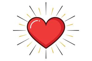 Red Heart Burst, Cartoon Style, Outline, Valentine's Day Theme, Isolated on White vector
