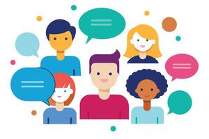 Diverse Group Flat Design With Speech Bubbles On Transparent Background vector