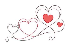 Heart Outlines with Swirls Red Fill on White Background Valentine's Day Concept vector