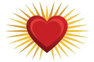 Red Heart with Golden Rays on White Background Symbolizing Love and Radiance Artistically vector