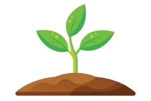 Sprout with Green Leaves Growing from Brown Soil on White Background, Springtime vector