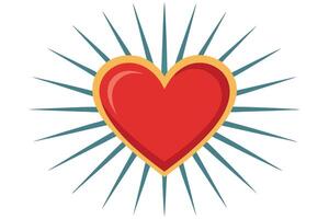 Red Heart Icon Surrounded by Teal Rays on White Background Decorative Element vector